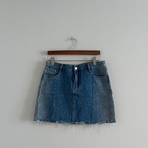 Blue Denim Mini Skirt - Raw Hem